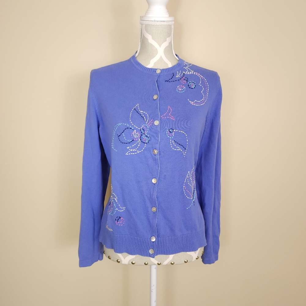 Vintage TABI 100% Cotton Embroidered Knit Cardigan Large Grandmacore Cottagecore